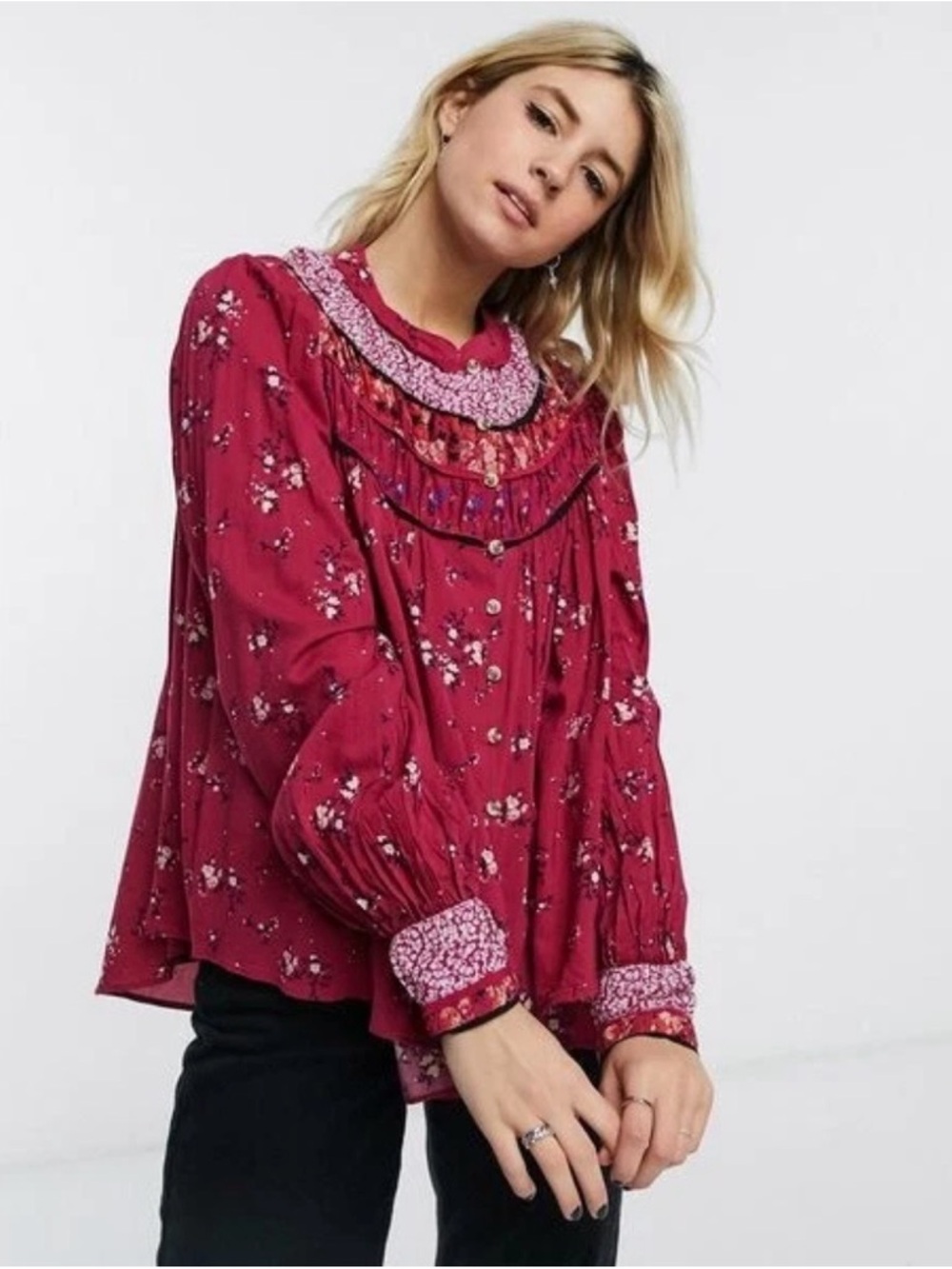 New With Tags Free People Paloma Printed Blouse